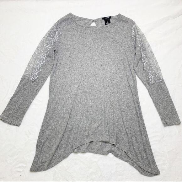 PREMISE Heather Gray Silver Lace Sleeve Long Sweater size Large - Picture 4 of 8